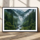 Mountain Forest River Canvas Wall Art Print - Serene Nature