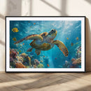 Sea Turtle Underwater Canvas Wall Art Print - Vibrant Ocean