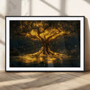 Golden Tree of Life Canvas Wall Art Print - Majestic Glowing