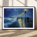 Storm Ocean Pier Canvas Wall Art Print - Large Moody Night