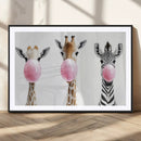 Bubblegum Animals Canvas Wall Art - Playful Giraffe and