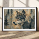 Wood Style Rustic Wolf Wall Art Canvas Print, Vintage