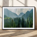 Misty Forest Mountain Wall Art Canvas Print – Framed Serene