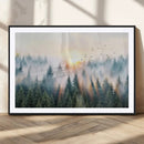 Misty Pine Forest Wall Art Canvas, Sunrise Over Foggy Trees