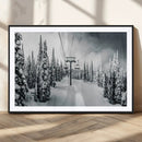 Snowy Pines Wall Art Canvas Print – Framed Ski Lift Winter