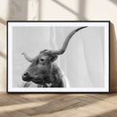 Longhorn Wall Art Canvas Print – Framed Monochrome Ranch Cow
