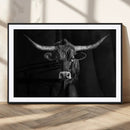 Texas Longhorn Wall Art Canvas Print – Framed Monochrome