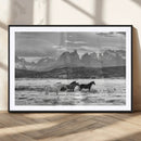 Wild Horses Wall Art – Framed Black White Mountain Canvas by MyGreatCanvas | Canvas Wall Art Prints | Photo Prints & Wall Decor