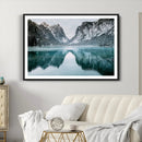 Mountain Lake Wall Art Canvas Print – Snowy Peaks Winter