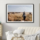 Western Wall Art Canvas Print – Framed Cowboy Cattle Drive