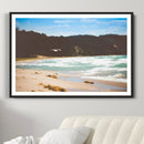 Tranquil Beach Scene Wall Art Canvas Print – Framed Blue