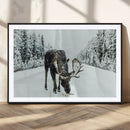 Moose Snow Wall Art Canvas Print – Framed Winter Wildlife