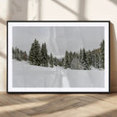 Frosty Pines Wall Art Canvas Print – Framed Silent Snowfall