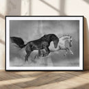 Wild Horses Wall Art Canvas Print – Framed Black and White