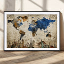 World Map Canvas Print – Vintage Blue and Gold World Map