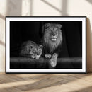 Large Black and White Lion Couple Wall Art Canvas Print –
