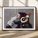 Dj Monkey Listening to Music Wall Art Print | Banksy Monkey by MyGreatCanvas | Canvas Wall Art Prints | Photo Prints & Wall Decor