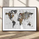 Modern Metallic World Map Canvas Wall Art – Framed