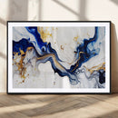 Golden Cascades on Midnight Blue – Deep Blue Abstract Wall