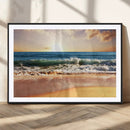 Sunset Beach Wall Art - 3-Panel Framed Canvas Print, Ready