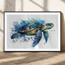 Turtle Wall Art Canvas Print, Framed Watercolor Turtle Art
