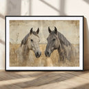 Chines Ink Style Grunge Horses Wall Art Canvas Print