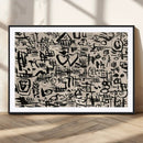 Abstract Love and Chaos Canvas Print, Black Symbols on Beige