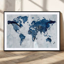 Modern Blue World Map Canvas Print – Framed Wall Art,