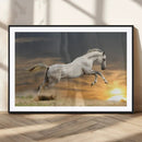 Large Wall Art Canvas Print – White Jumping Horse Sunset