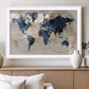 Vintage Blue World Map Canvas Wall Art – Antique Style