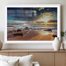Golden Hour Beach Sunset Canvas Triptych, Ocean Waves and