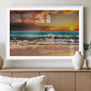 Golden Sunset Beach Canvas Wall Art – Triptych Seascape