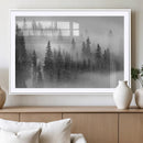 Foggy Misty Forest Canvas Wall Art – Black and White