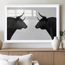 Spanish Bull Art - Framed Black and White Bull Canvas Print