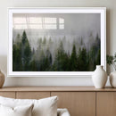Misty Pine Forest Wall Art Canvas Print | 3 Panel Green