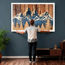 Rustic Wood Style Mountain Wall Art, Nature Forest Canvas