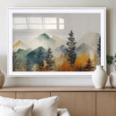 Abstract Watercolor Mountains and Trees Autumn Wall Art,