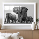 Black White Elephant Family Wall Art Canvas Print