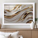 Gold and White Abstract Wave Canvas – Elegant Flowing Design