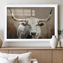 White Longhorn Bull Wall Art Canvas Print – Framed and Ready