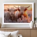 Highland Cows at Sunrise Wall Art Canvas Set – Serene and