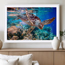 Underwater Coral Reef Sea Turtle Wall Art Canvas Print,