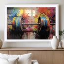 Weightlifting Barbell Art Triptych, Bold Abstract Fitness