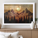 Wood Style Abstract Mountain Sunset Canvas Wall Art Print -