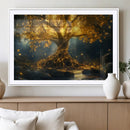 Golden Tree of Life Canvas Wall Art Print - Majestic Glowing