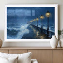 Stormy Ocean Pier Lights Canvas Wall Art Print - Large Moody