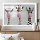 Bubblegum Animals Canvas Wall Art - Playful Giraffe and