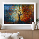 Yggdrasil Tree of Life Mosaic Stained Glass Wall Art Canvas,