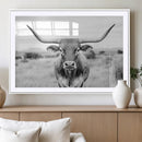 Highland Cow Wall Art Canvas Print – Black and White Western