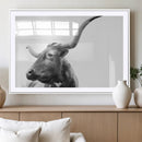 Longhorn Wall Art Canvas Print – Framed Monochrome Ranch Cow